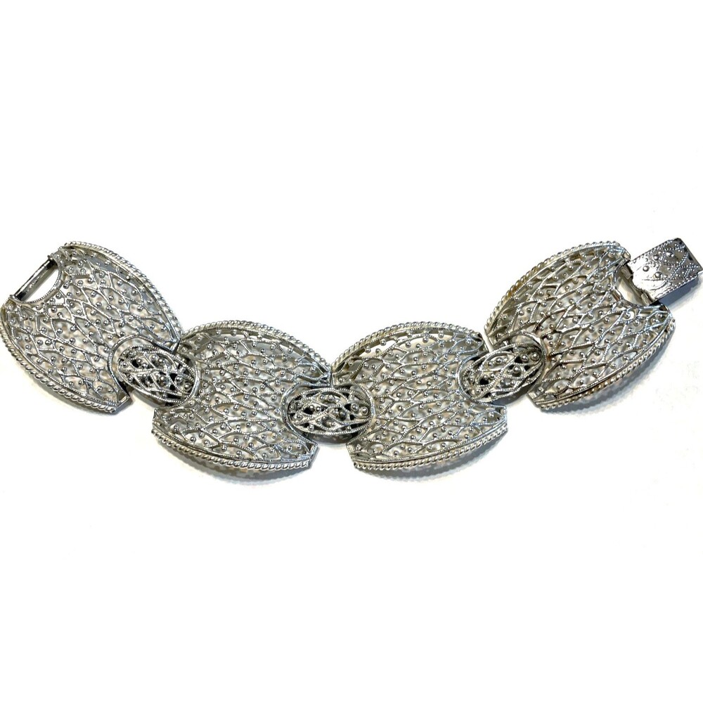 Vintage Emmons Silver Tone Panel Bracelet Estate Lacy Lattice